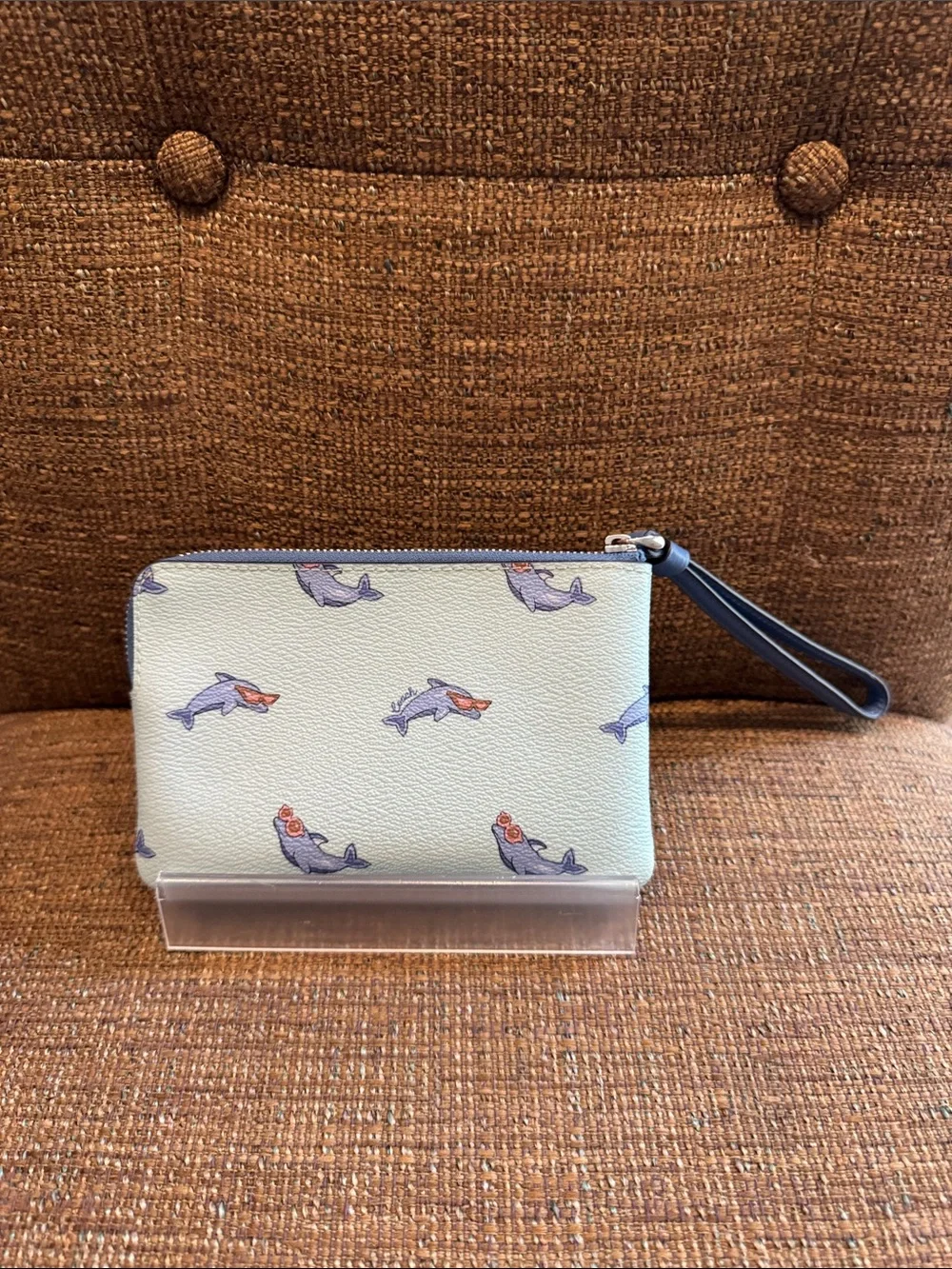 Coach dolphin print corner zip wristlet wallet